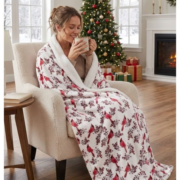 Other - Cardinal Red Bird Sherpa Throw Blanket Plush Soft Reversible